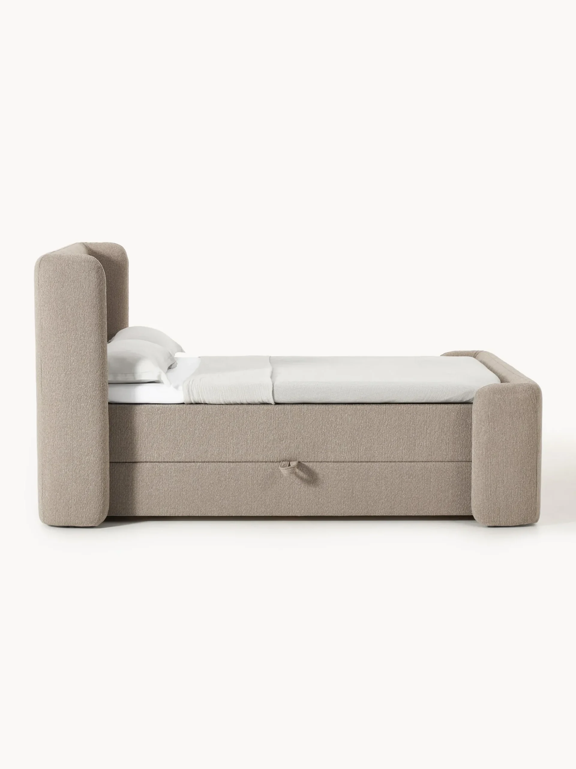 Letto boxspring in bouclé con contenitore Perla