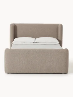 Letto boxspring in bouclé con contenitore Perla
