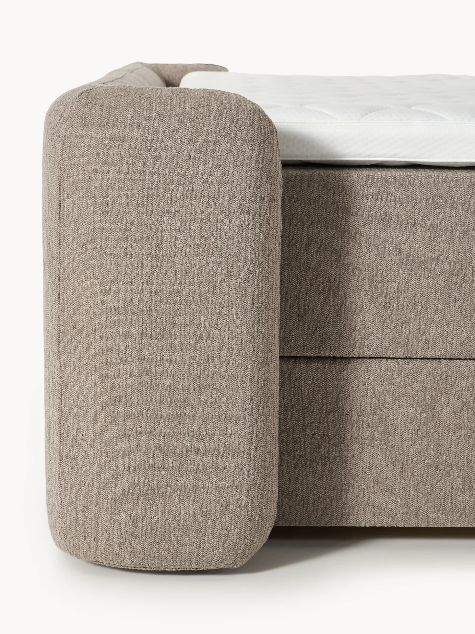 Letto boxspring in bouclé con contenitore Perla