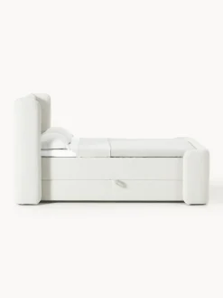 Letto boxspring in bouclé con contenitore Perla