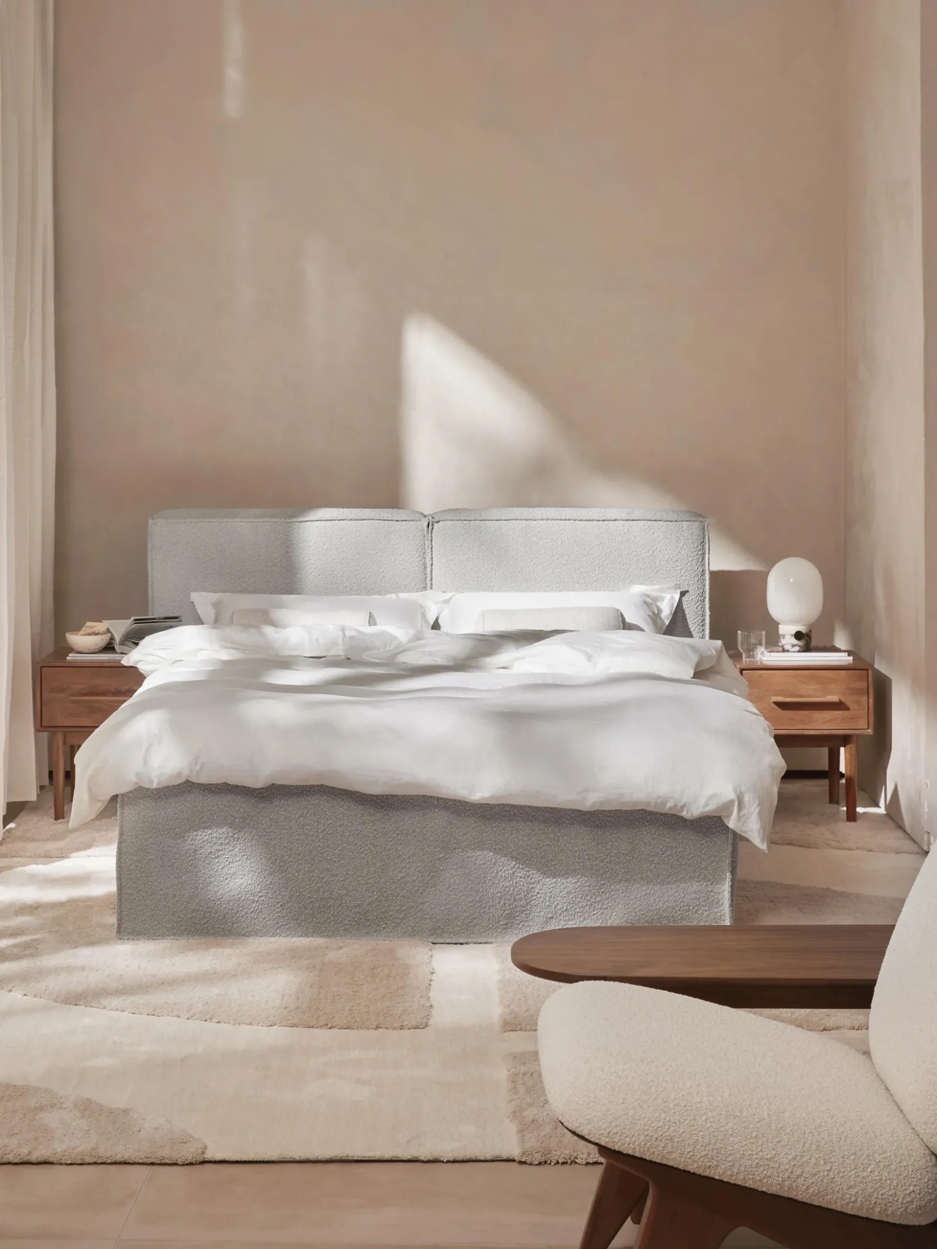 Letto boxspring in bouclé Lennon
