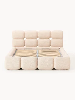 Letto imbottito in bouclé con contenitore Tayla