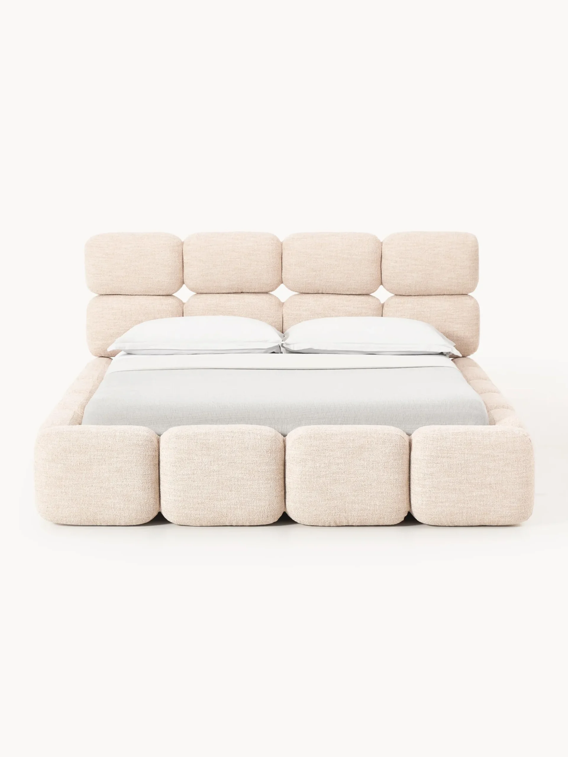 Letto imbottito in bouclé con contenitore Tayla