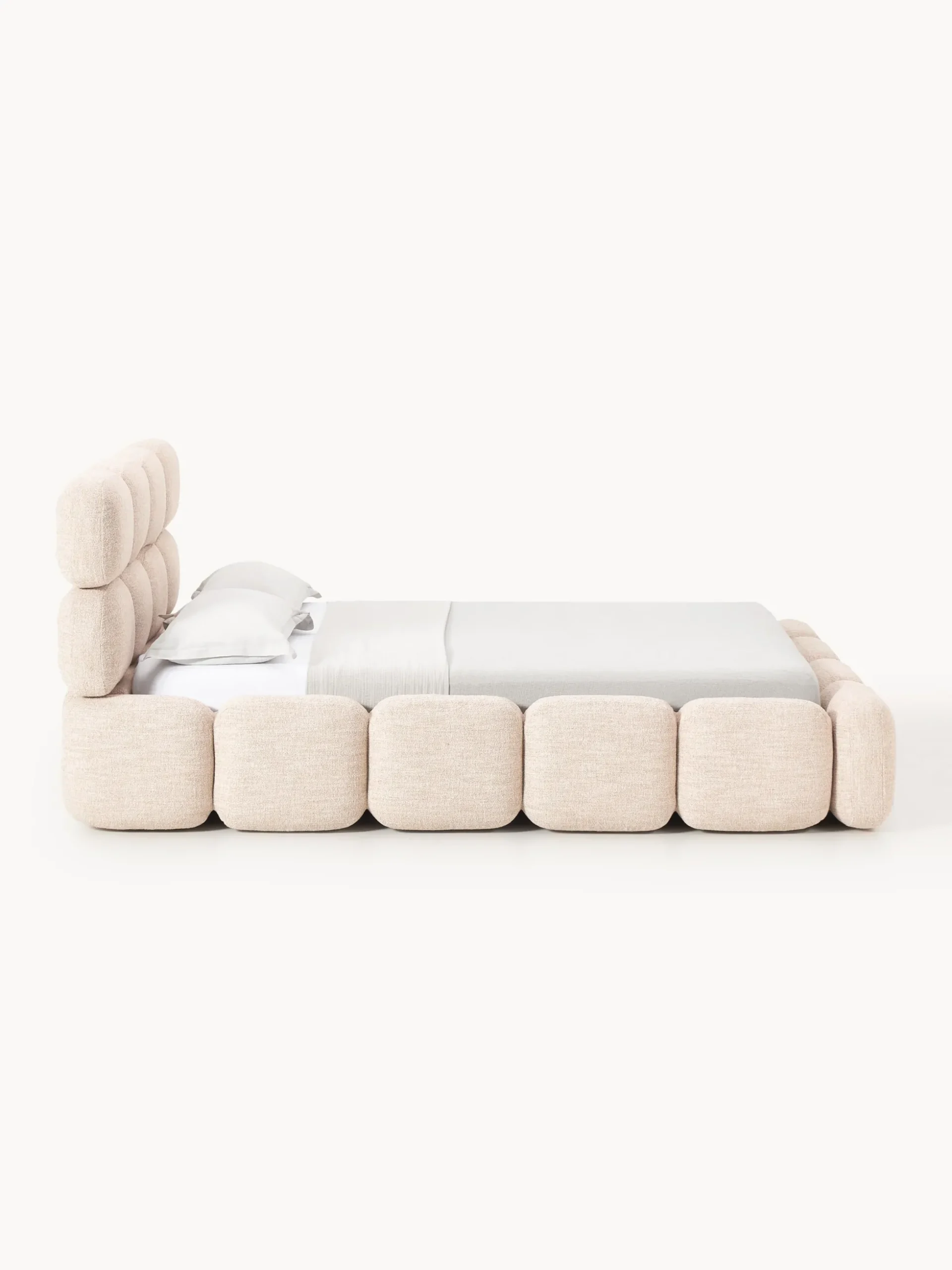 Letto imbottito in bouclé con contenitore Tayla
