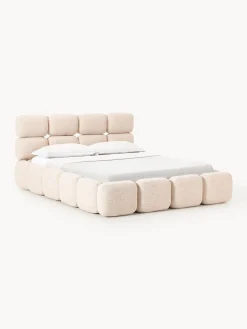 Letto imbottito in bouclé con contenitore Tayla