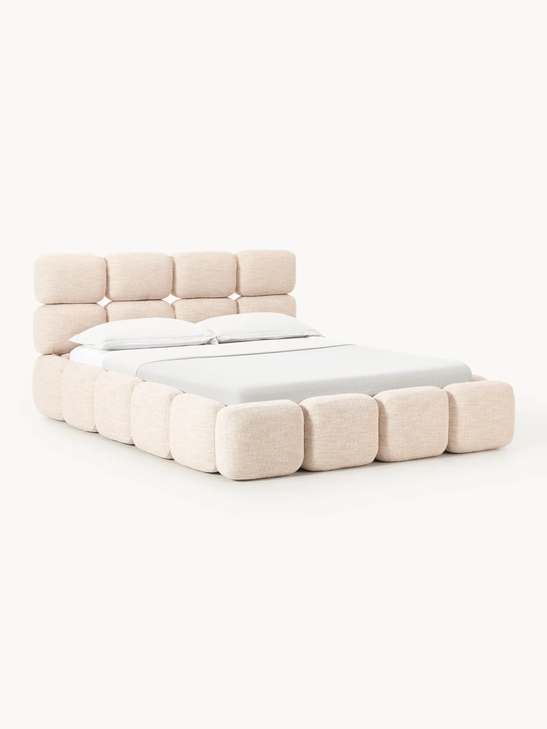 Letto imbottito in bouclé con contenitore Tayla