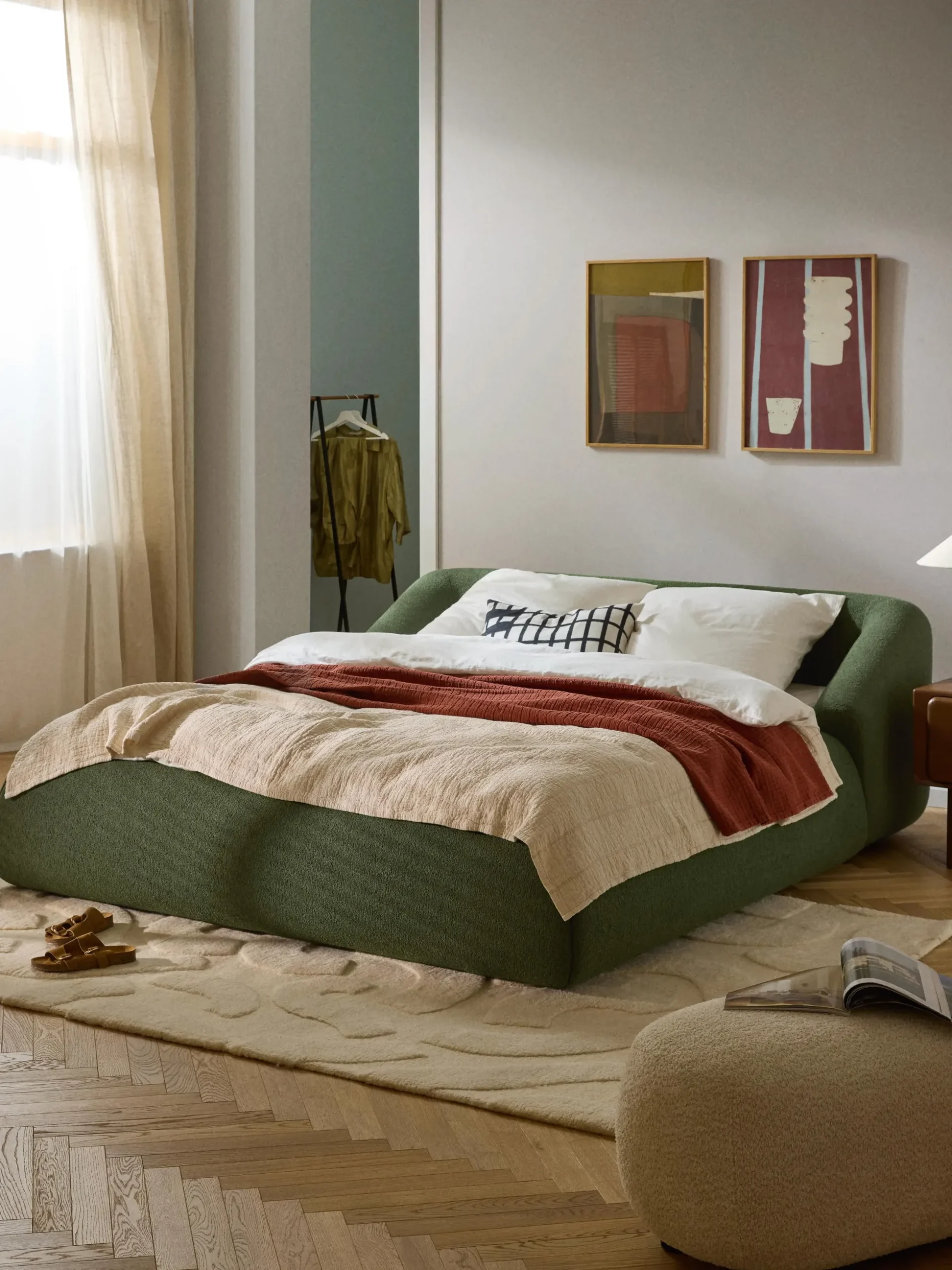 Letto imbottito in bouclé Sofia