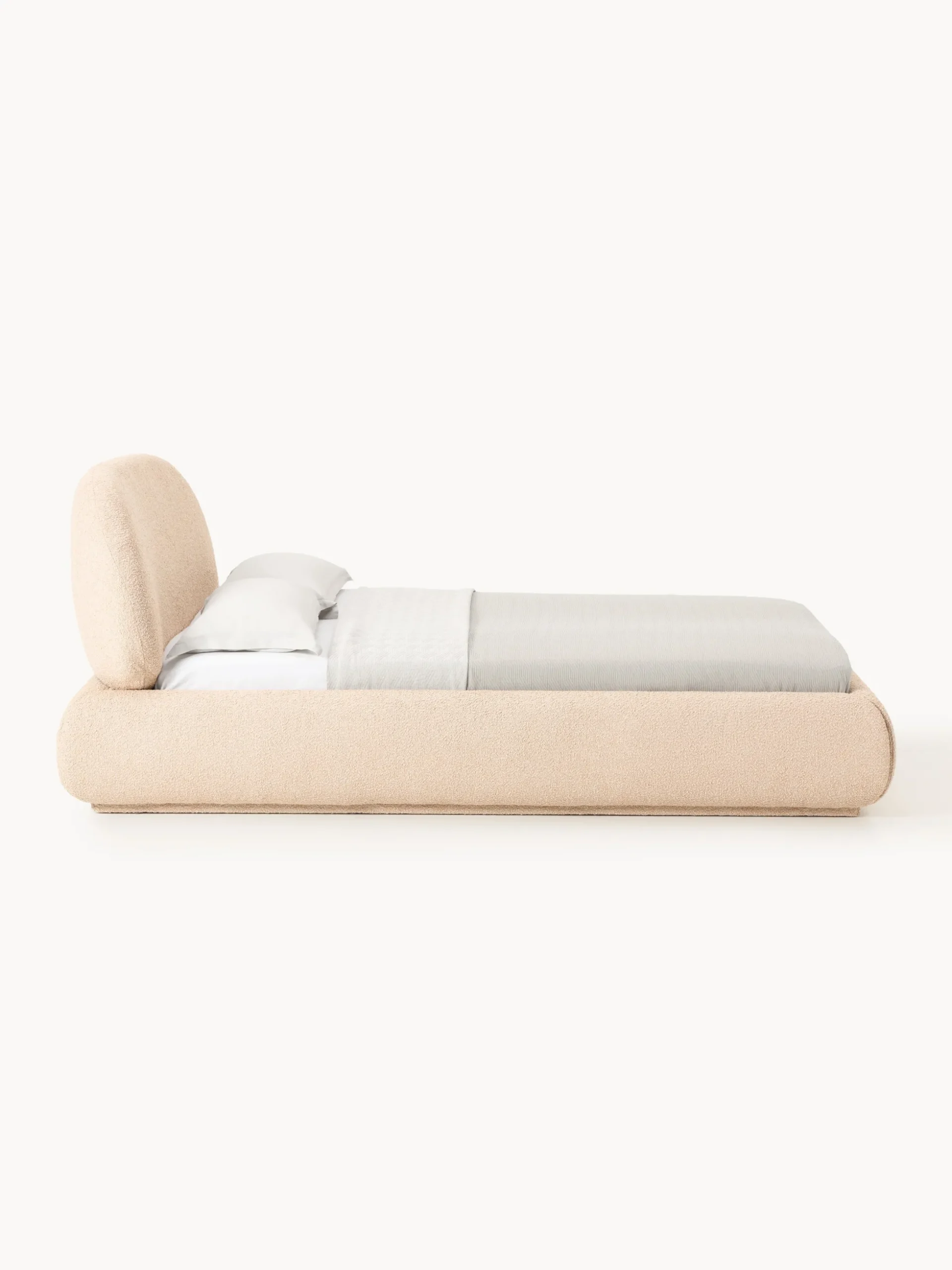 Letto imbottito in bouclé con contenitore Alba