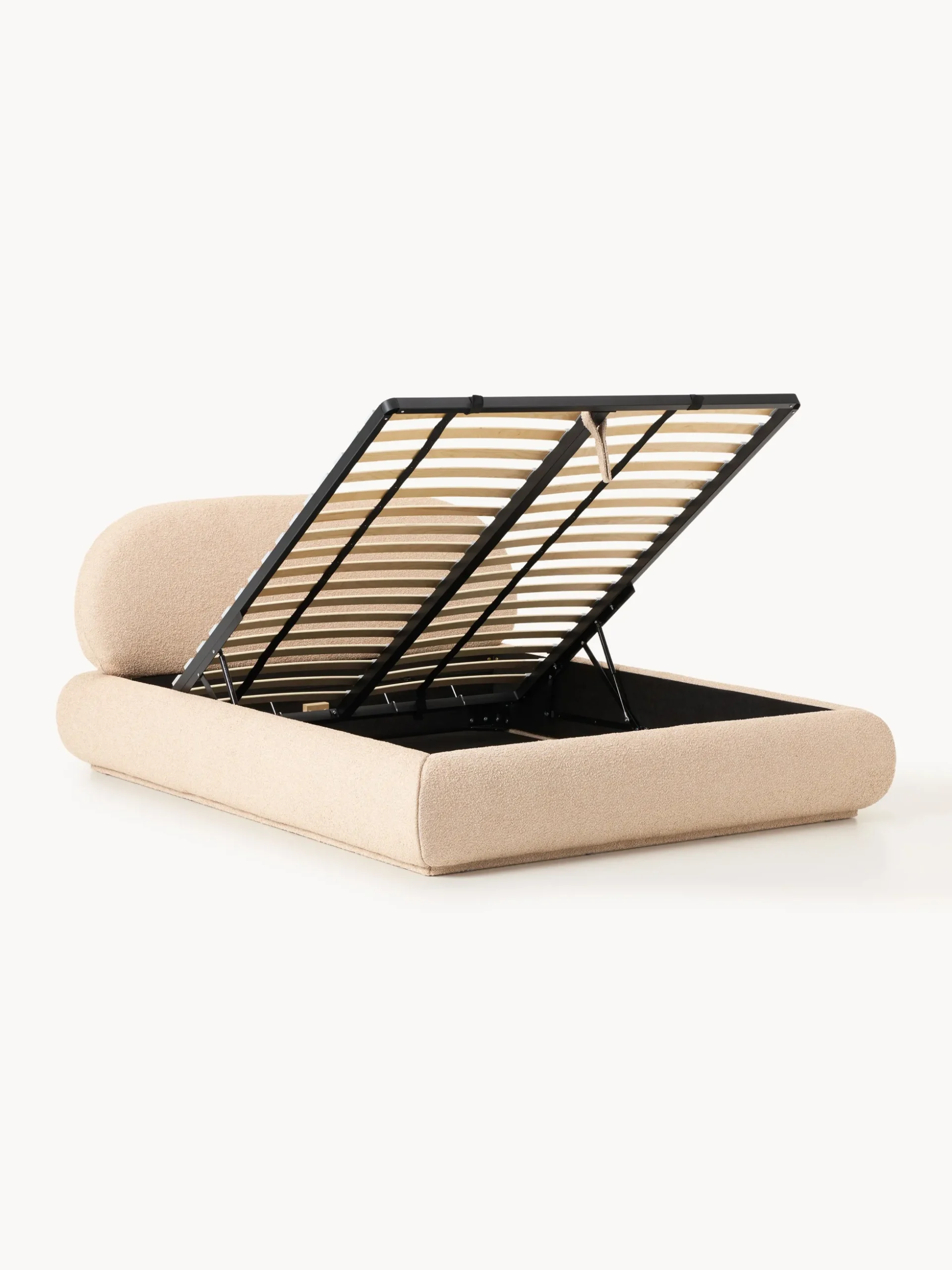 Letto imbottito in bouclé con contenitore Alba
