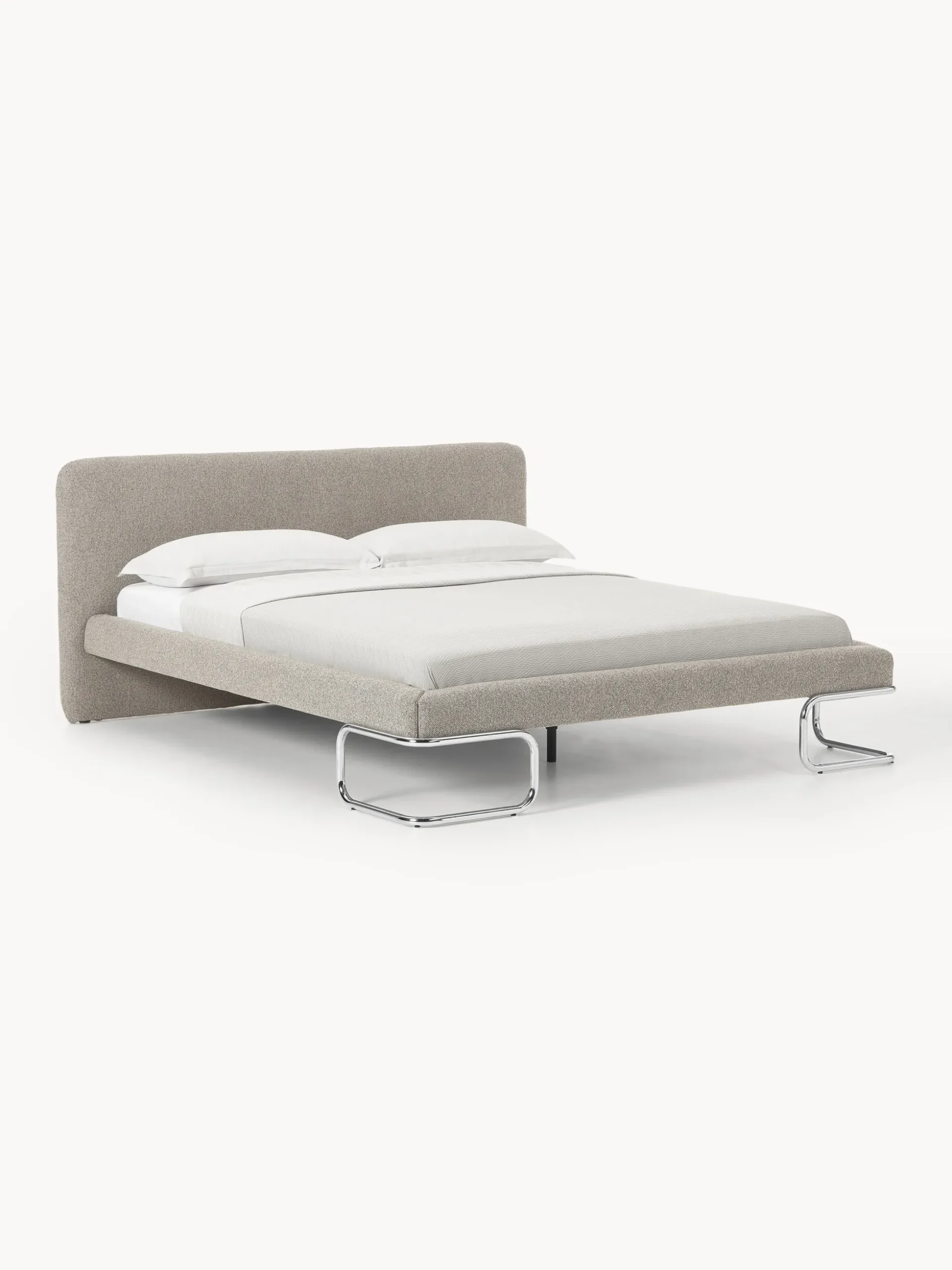 Letto imbottito in bouclé con gambe in metallo Olina