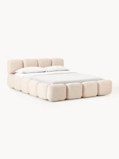 Letto imbottito in bouclé con contenitore Tayla