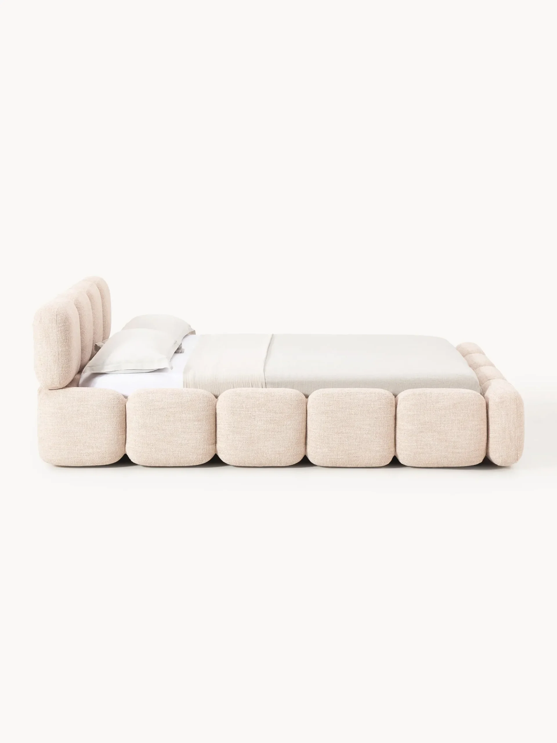 Letto imbottito in bouclé con contenitore Tayla