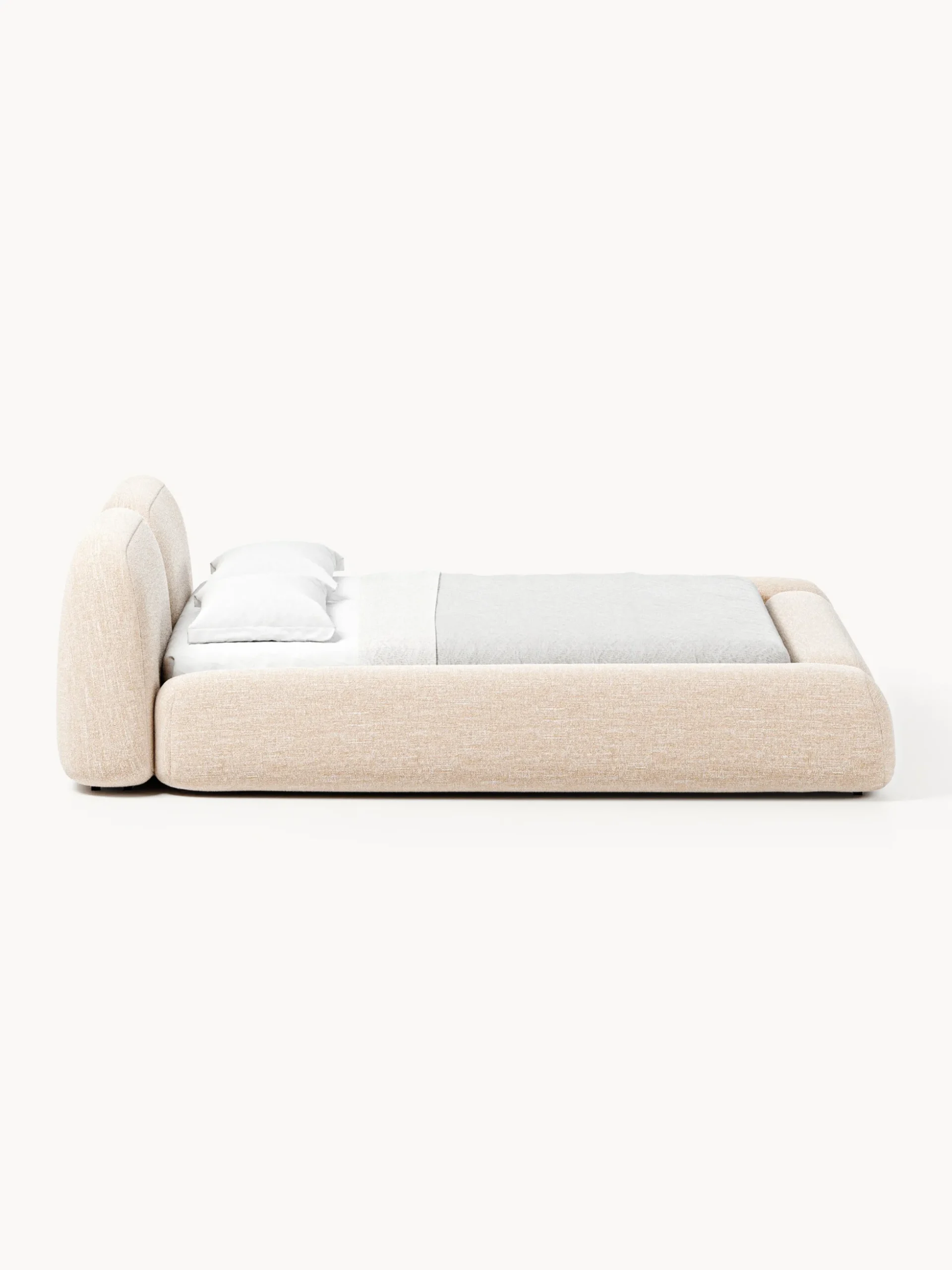 Letto imbottito in bouclé con contenitore Wolke