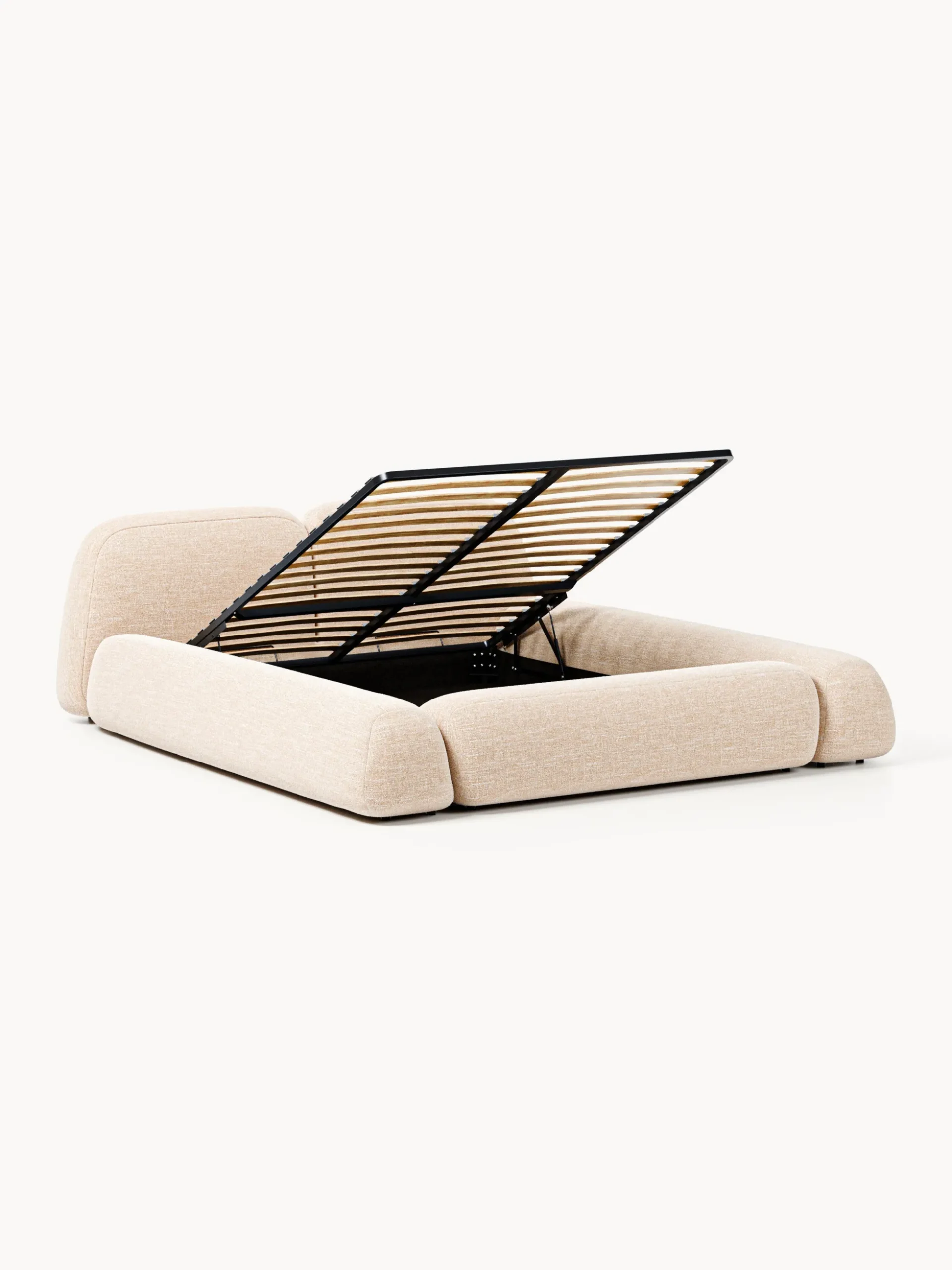 Letto imbottito in bouclé con contenitore Wolke