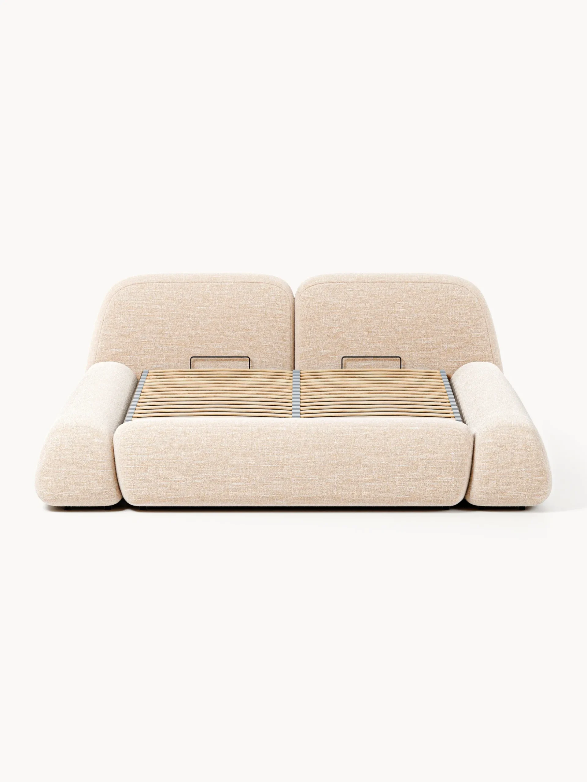 Letto imbottito in bouclé con contenitore Wolke