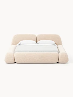Letto imbottito in bouclé con contenitore Wolke