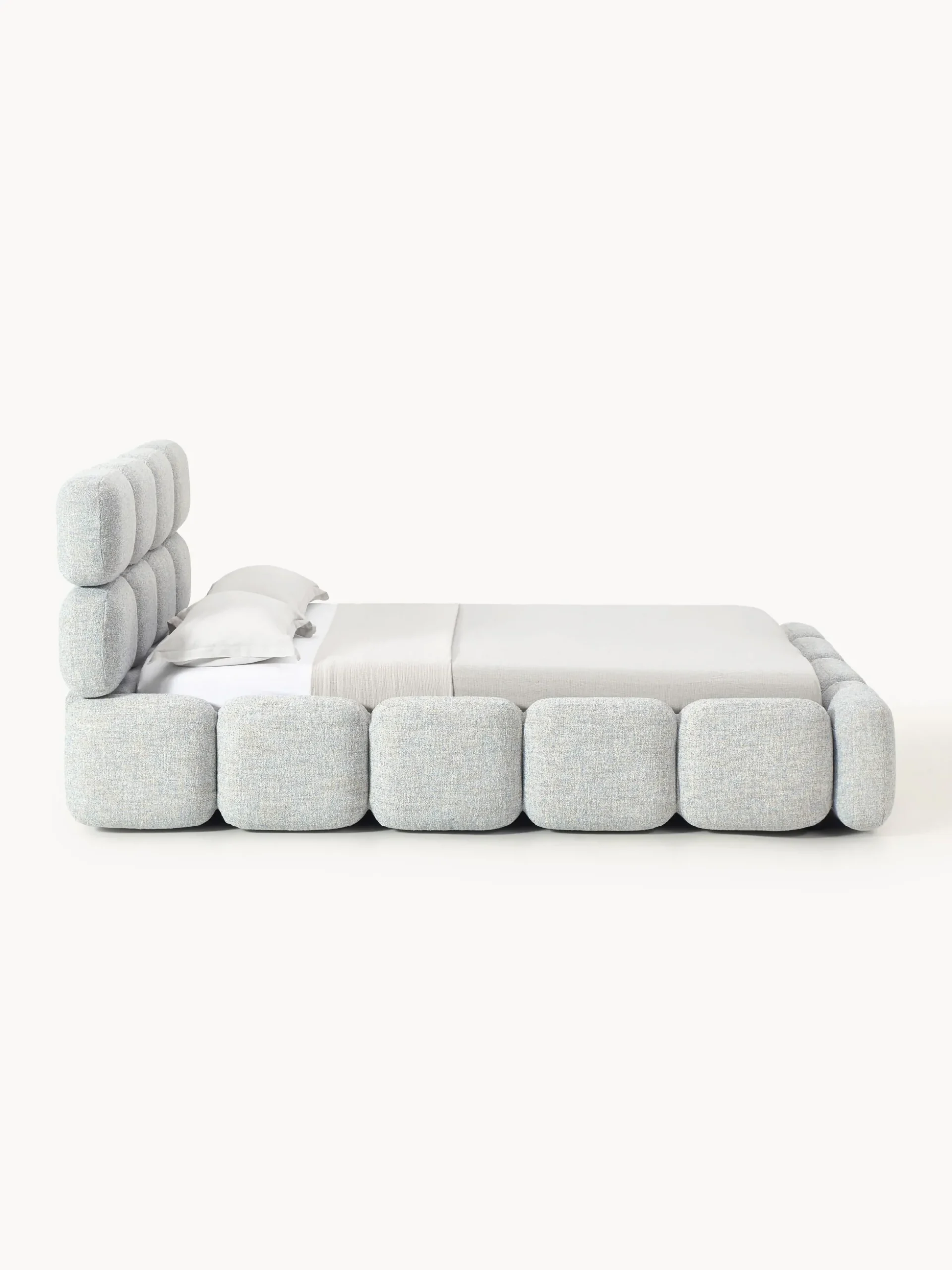 Letto imbottito in bouclé con contenitore Tayla
