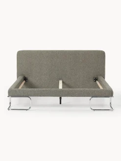 Letto imbottito in bouclé con gambe in metallo Olina