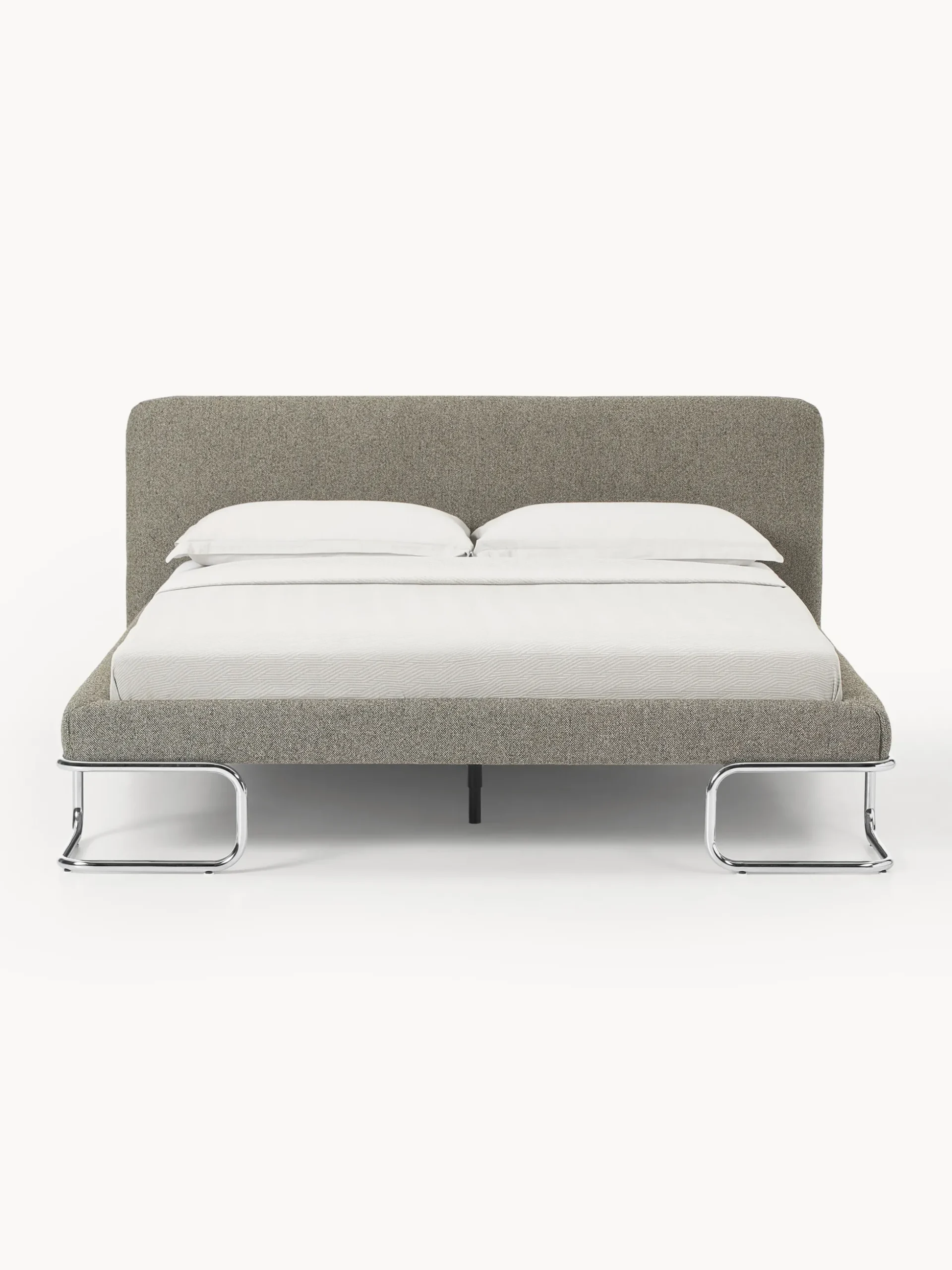 Letto imbottito in bouclé con gambe in metallo Olina