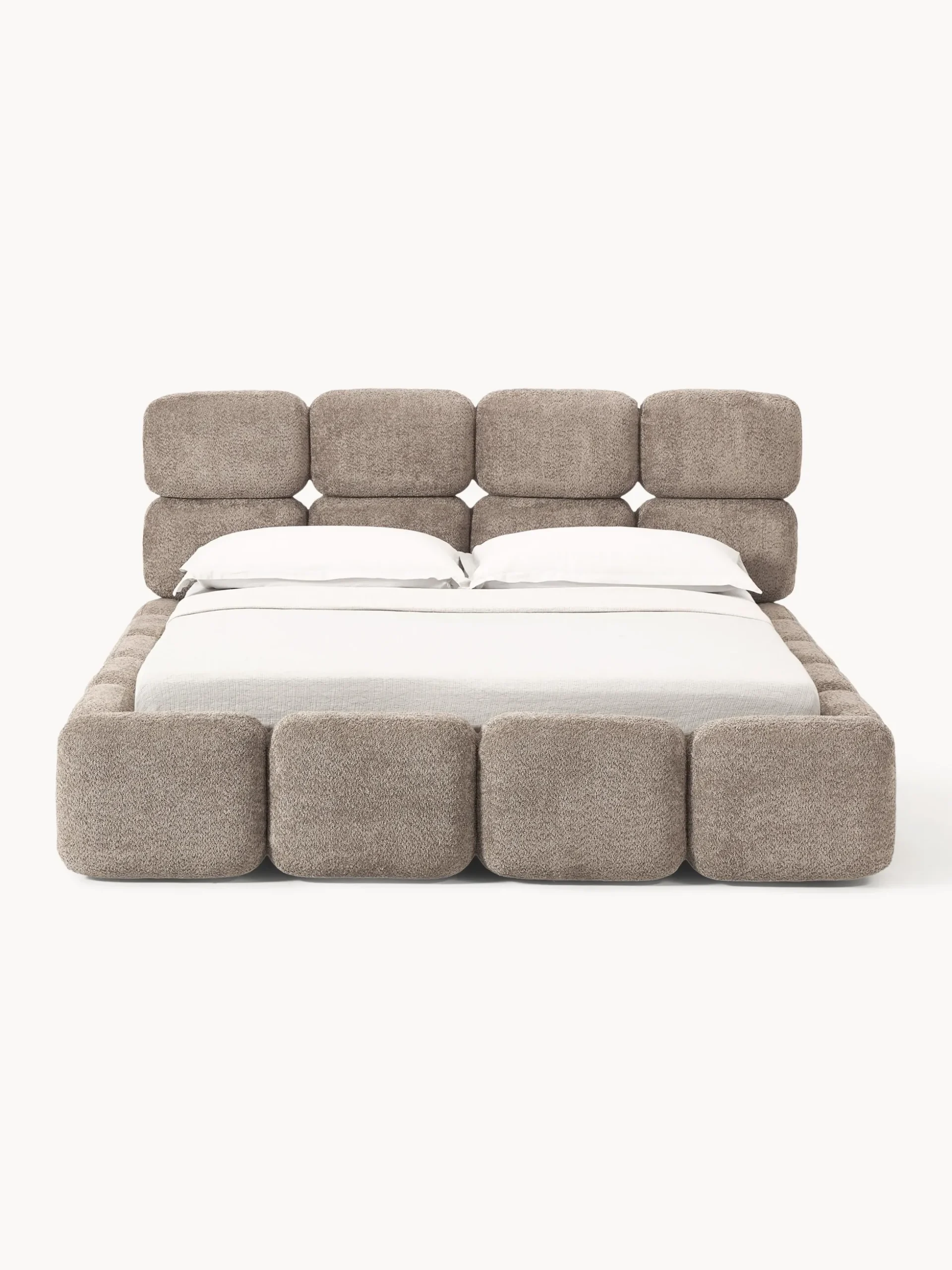 Letto imbottito in teddy bouclé con spazio contenitore aggiuntivo Tayla