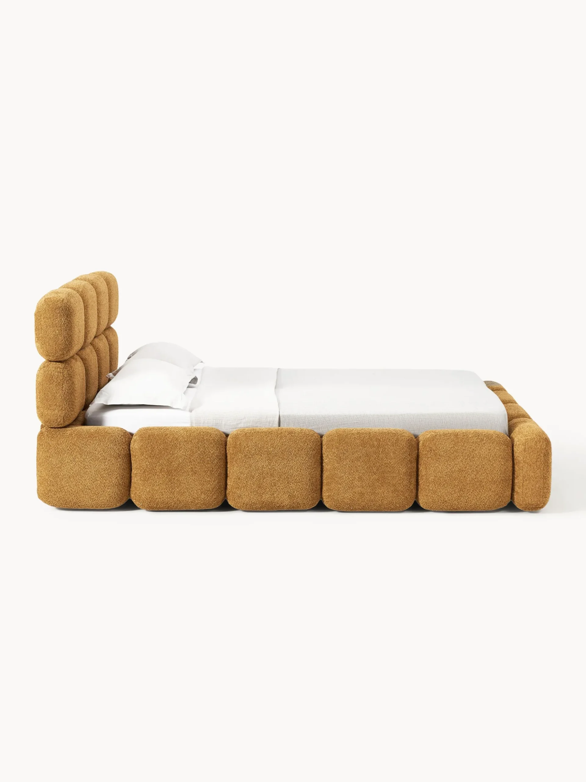 Letto imbottito in teddy bouclé con spazio contenitore aggiuntivo Tayla