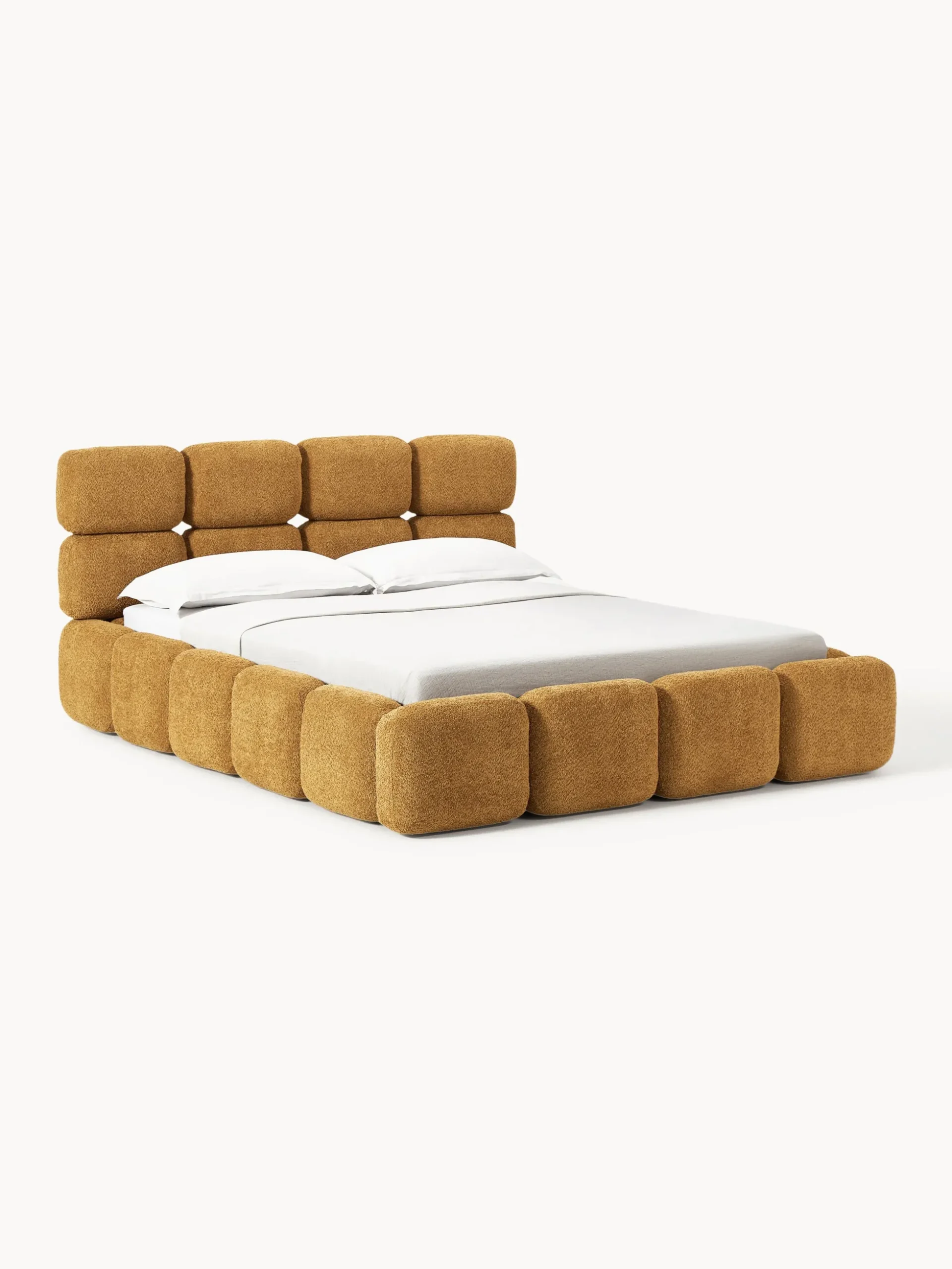 Letto imbottito in teddy bouclé con spazio contenitore aggiuntivo Tayla