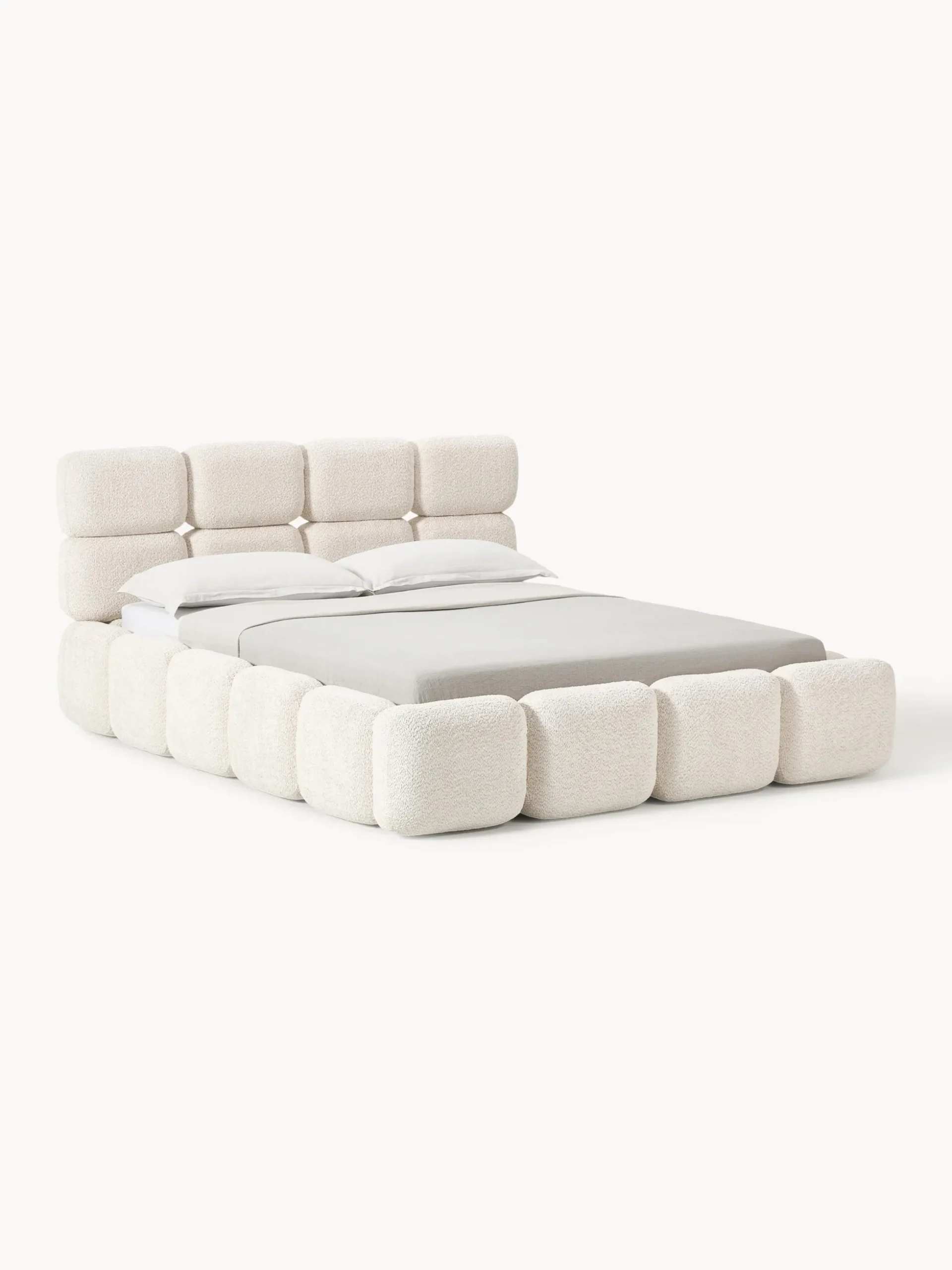 Letto imbottito in teddy bouclé con spazio contenitore aggiuntivo Tayla