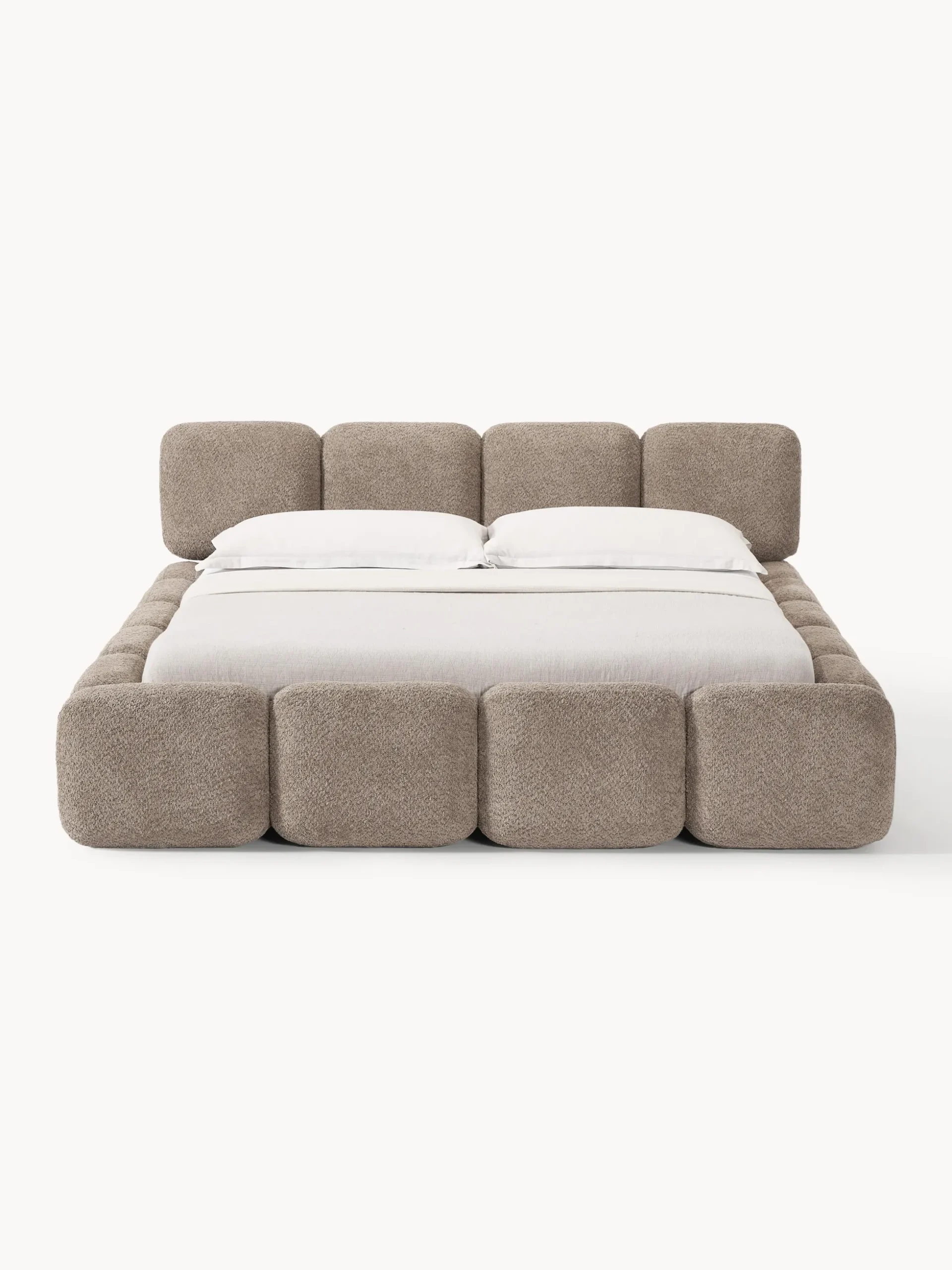 Letto imbottito in teddy-bouclé con spazio contenitore aggiuntivo Tayla