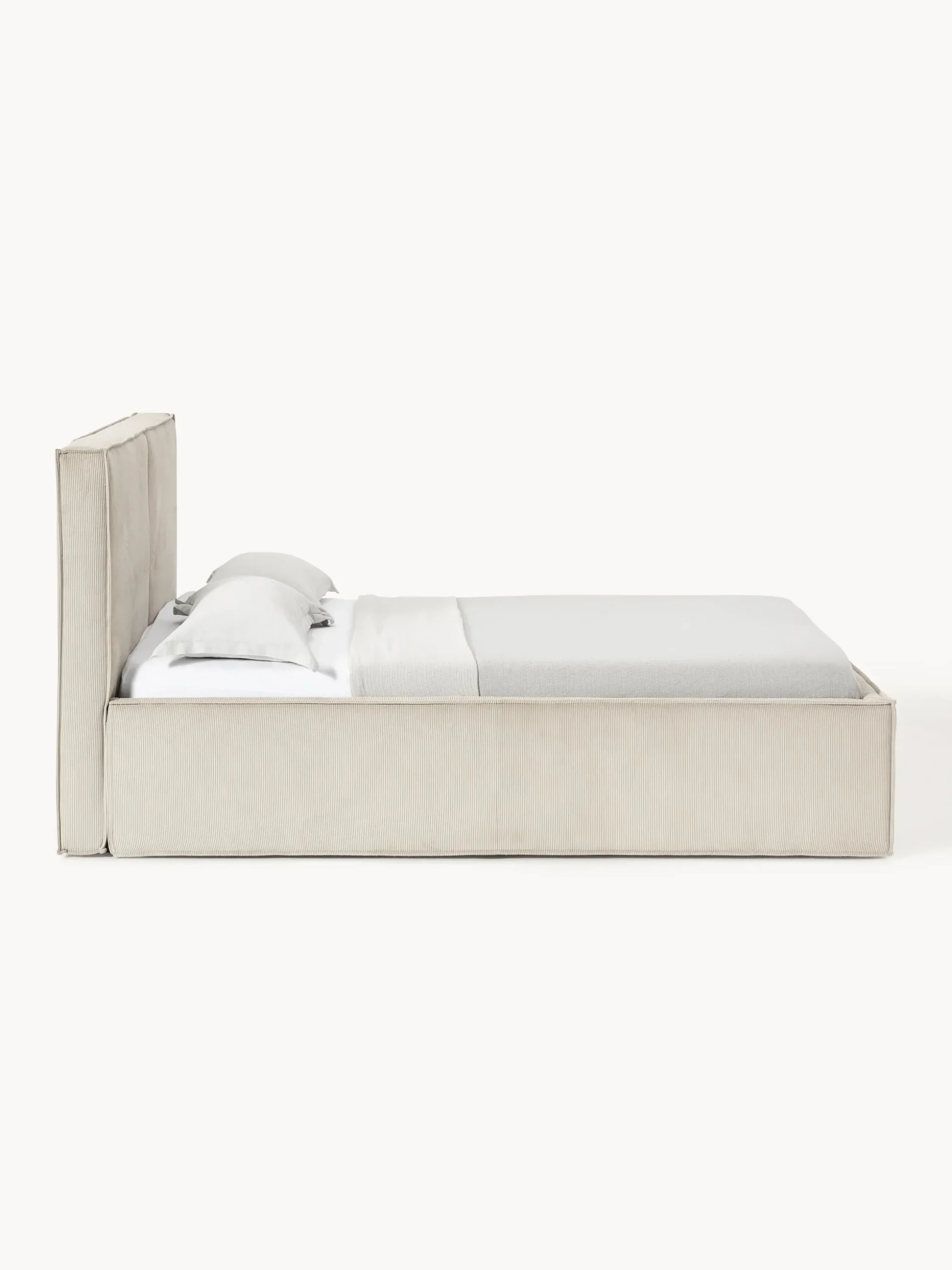 Letto imbottito in velluto a coste con spazio contenitore aggiuntivo Dream
