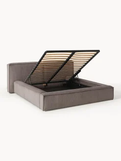 Letto imbottito in velluto a coste con contenitore Lennon