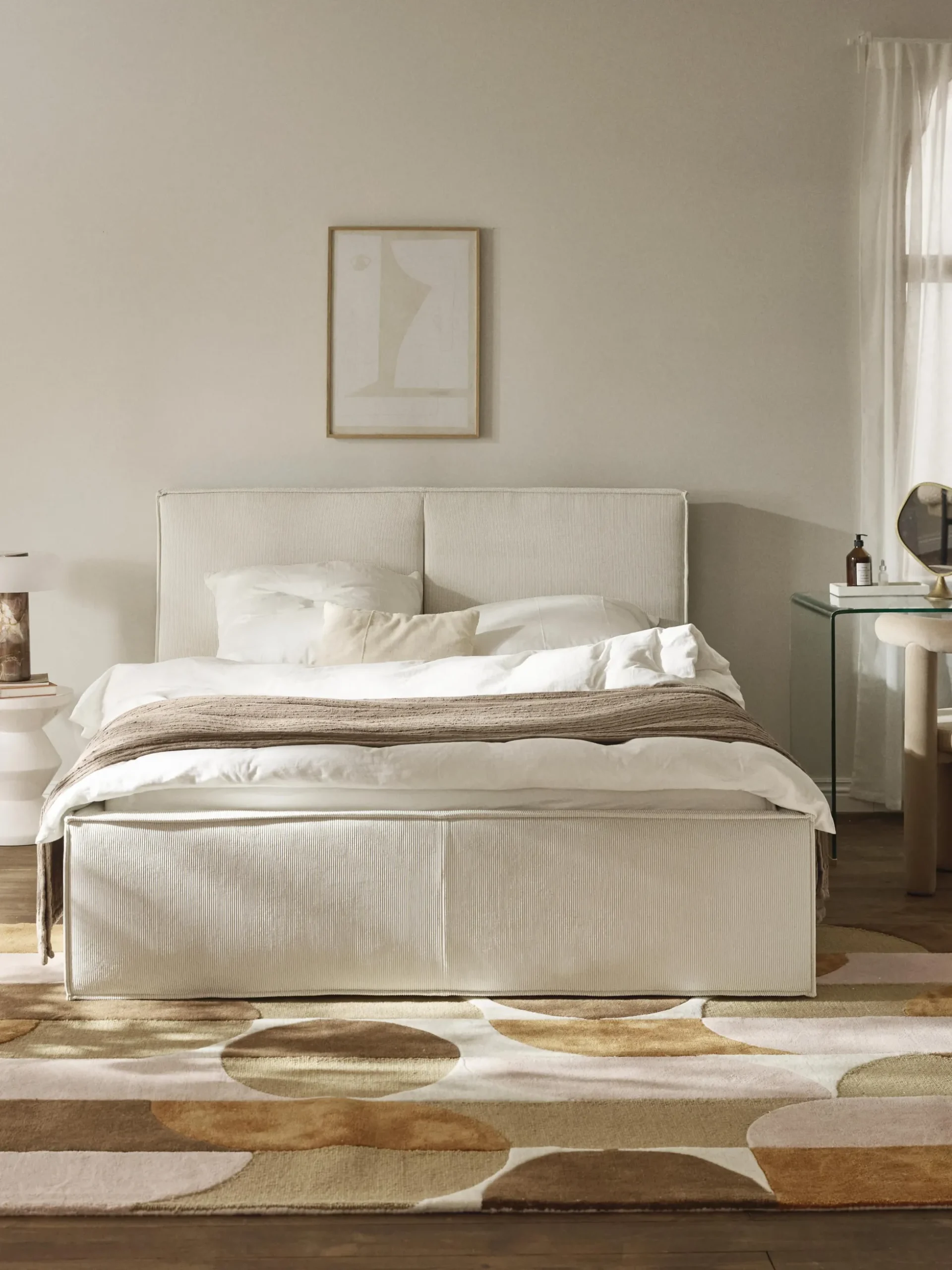 Letto imbottito in velluto a coste con spazio contenitore aggiuntivo Dream