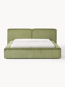 Letto imbottito in velluto a coste con contenitore Lennon