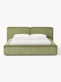 Letto imbottito in velluto a coste con contenitore Lennon