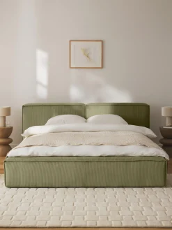 Letto imbottito in velluto a coste con contenitore Lennon