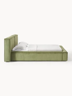 Letto imbottito in velluto a coste con contenitore Lennon