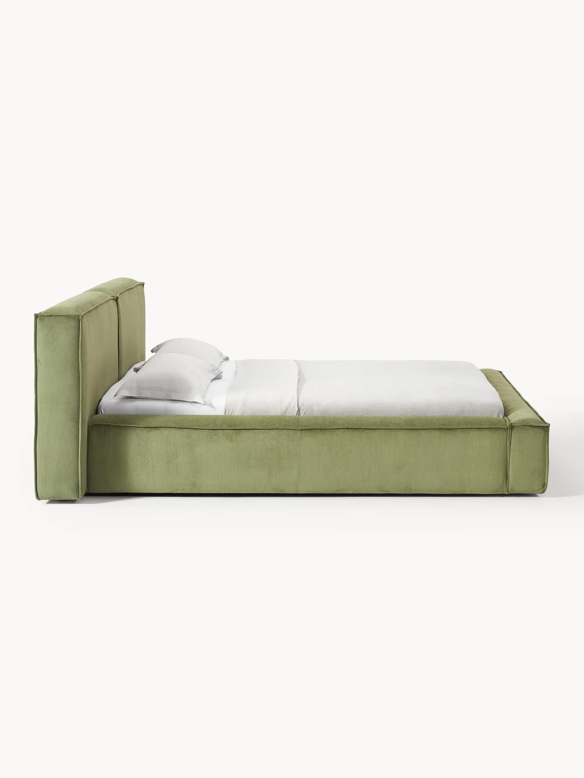 Letto imbottito in velluto a coste con contenitore Lennon