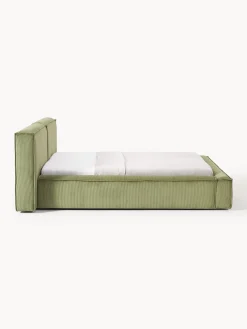 Letto imbottito in velluto a coste con contenitore Lennon