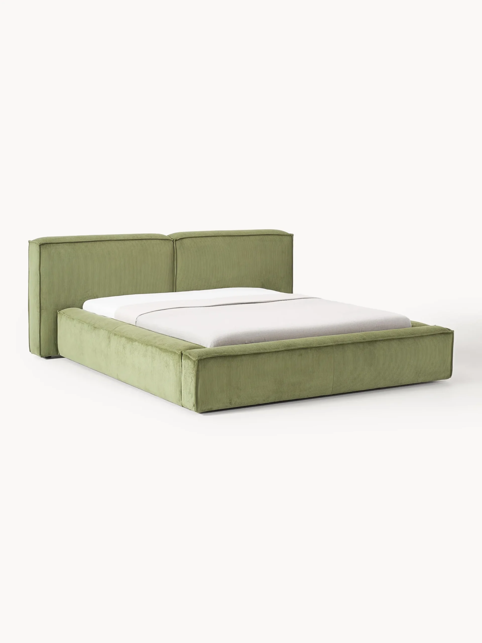 Letto imbottito in velluto a coste con contenitore Lennon