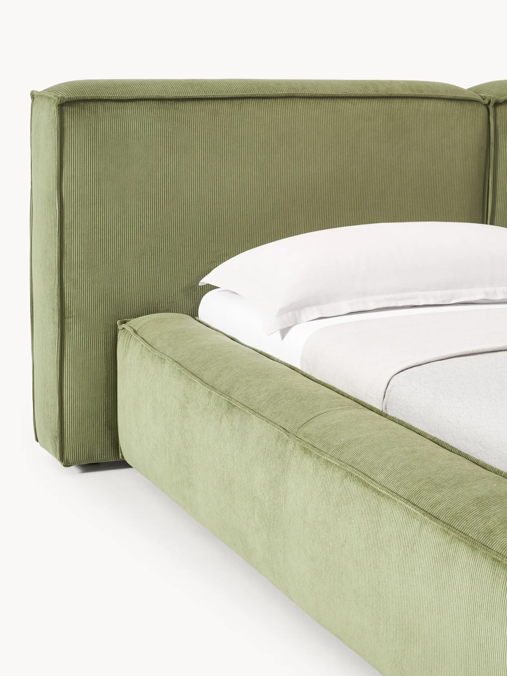 Letto imbottito in velluto a coste con contenitore Lennon