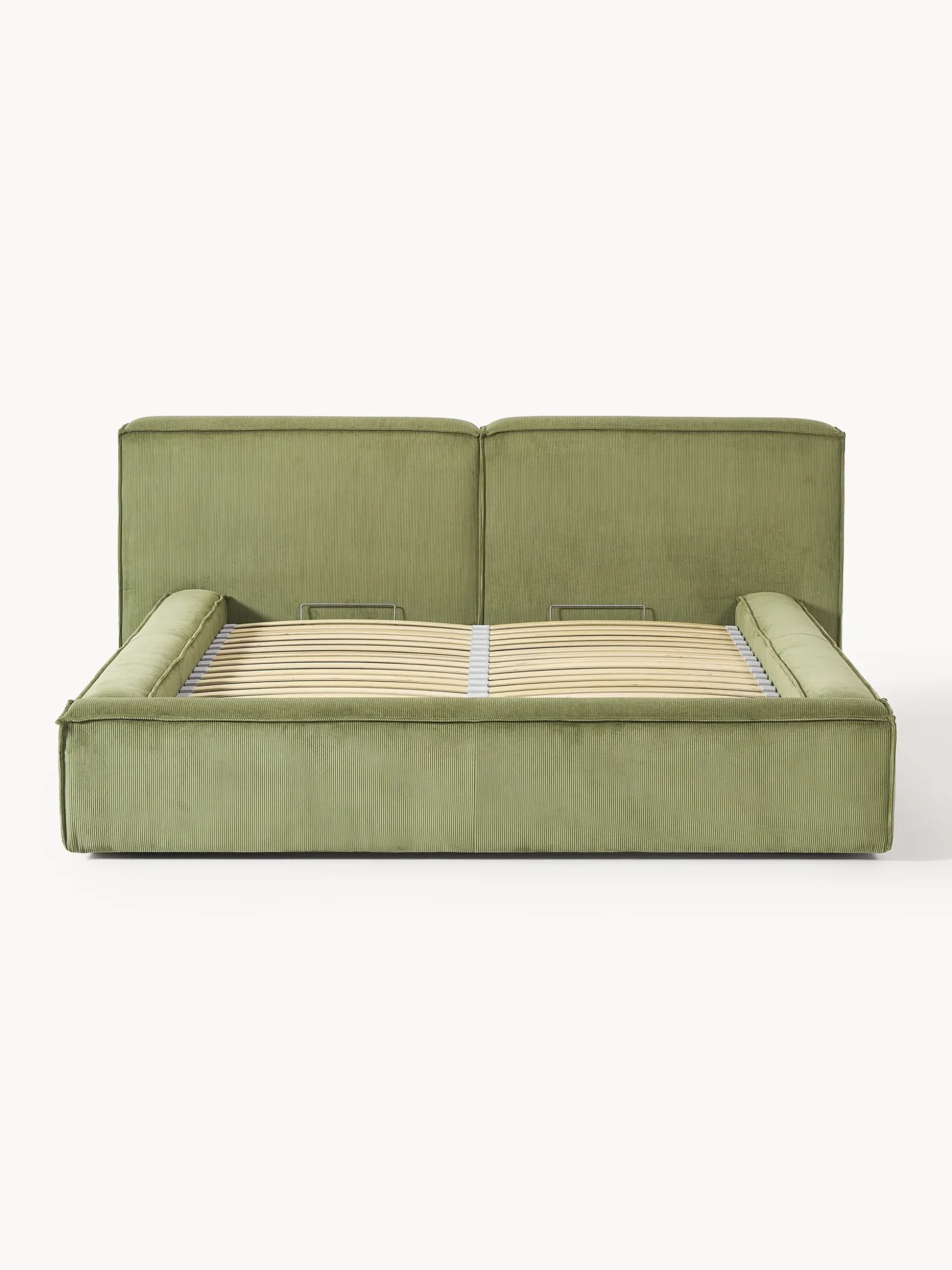 Letto imbottito in velluto a coste con contenitore Lennon