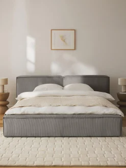 Letto imbottito in velluto a coste con contenitore Lennon
