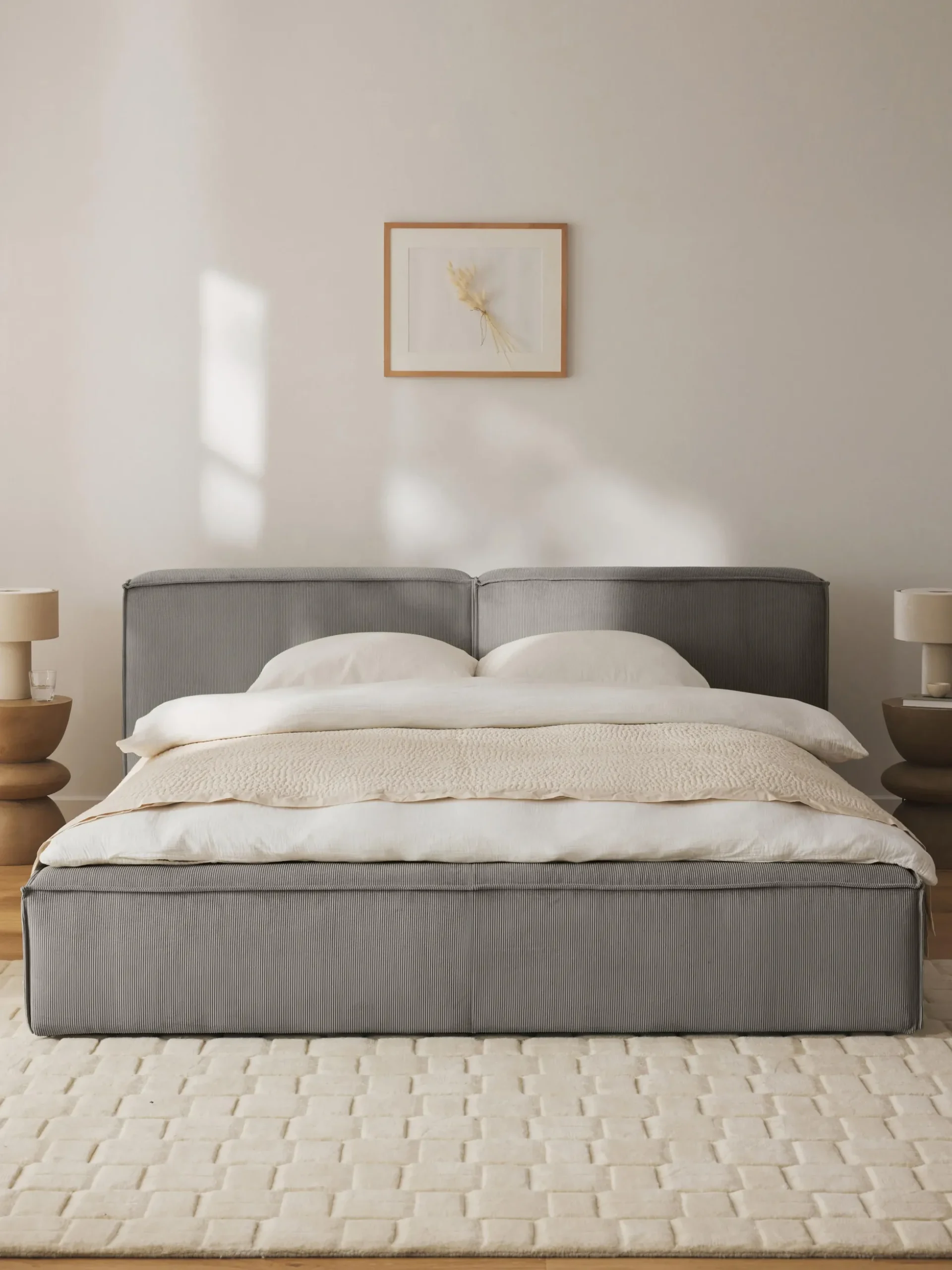 Letto imbottito in velluto a coste con contenitore Lennon