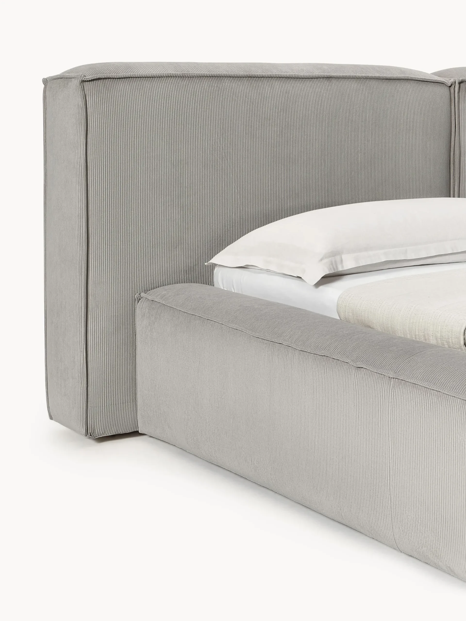 Letto imbottito in velluto a coste con contenitore Lennon
