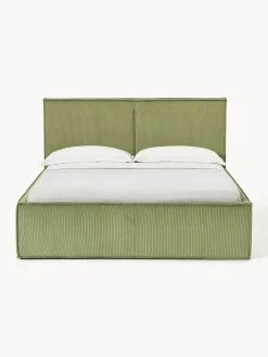 Letto imbottito in velluto a coste con spazio contenitore aggiuntivo Dream