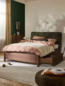 Letto in legno con testiera imbottita e cassetti Santiago
