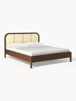 Letto in legno con testiera in vimini Jones