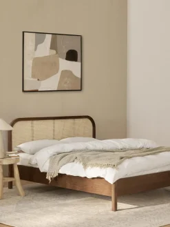 Letto in legno con testiera in vimini Jones