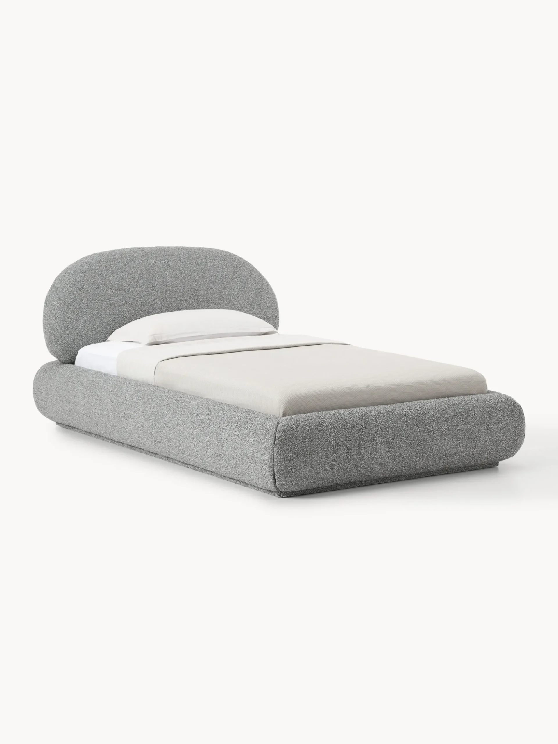 Letto singolo imbottito in bouclé con contenitore Alba