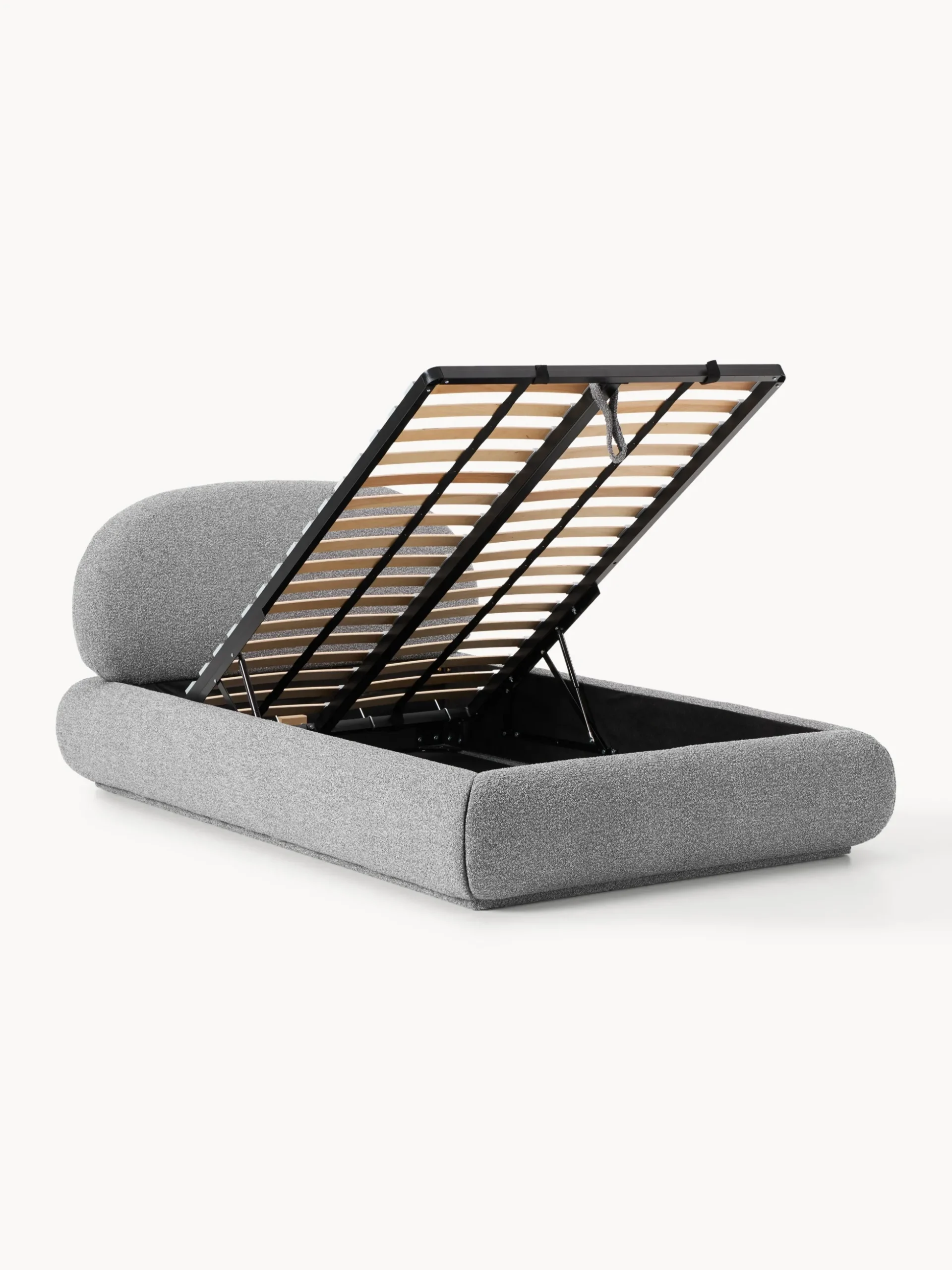 Letto singolo imbottito in bouclé con contenitore Alba
