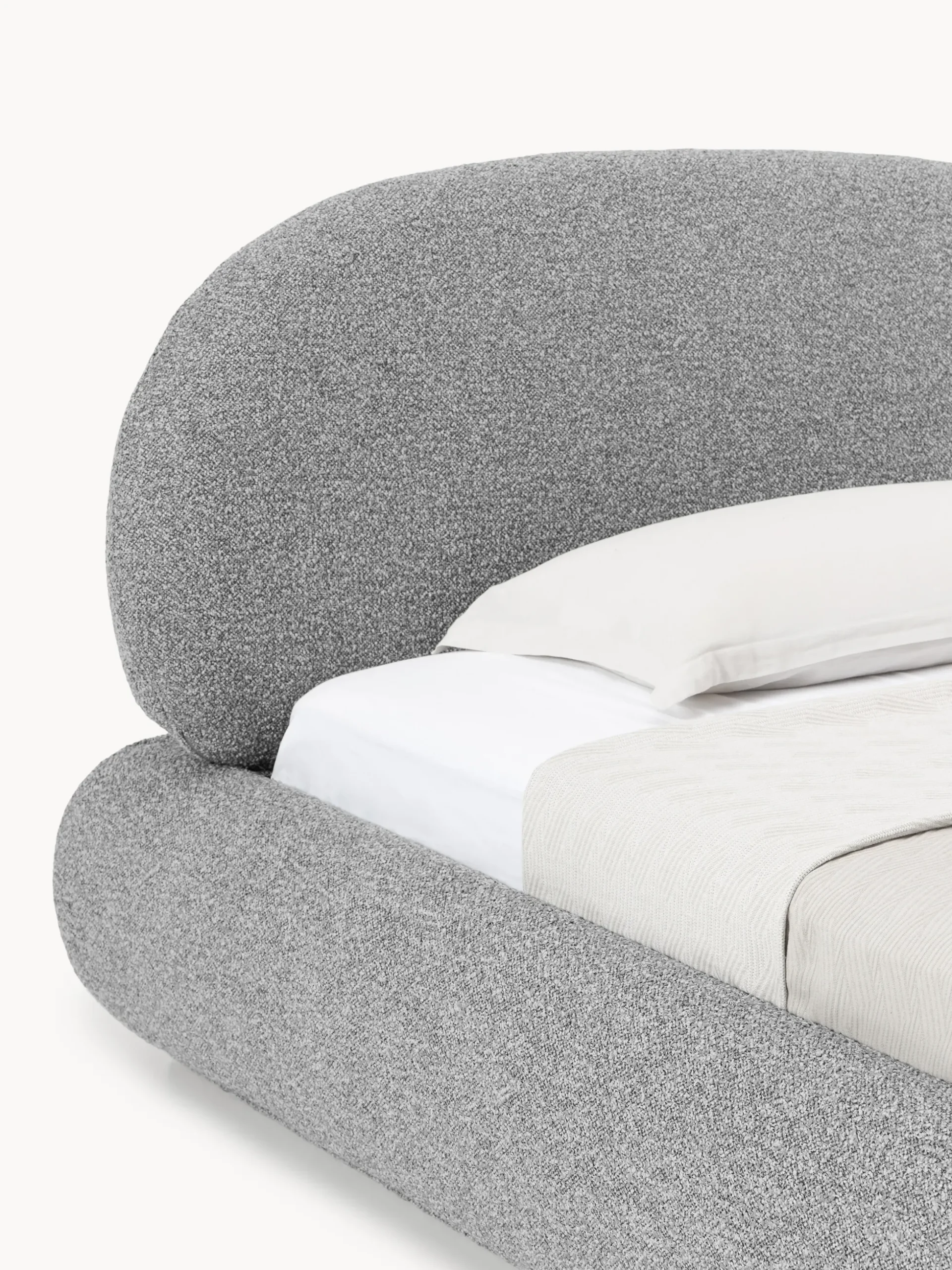 Letto singolo imbottito in bouclé con contenitore Alba